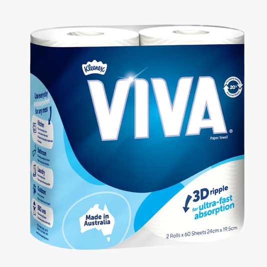 Paper Towel Twin Pack White 60 Sheets 2 Pack - Viva