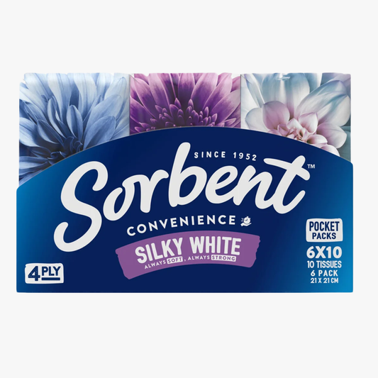 4 Ply Pocket Pack White Facial Tissues 6 Pack - Sorbent