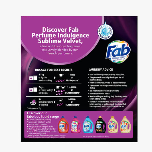 Sublime Velvet Front & Top Loader Laundry Powder 1.8kg - Fab