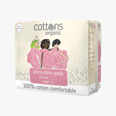 Ultra Thin Super Sanitary Pads 12 Pack - Cottons Organic