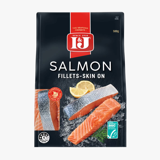 Frozen Salmon Fillets Skin On 500g - I&J