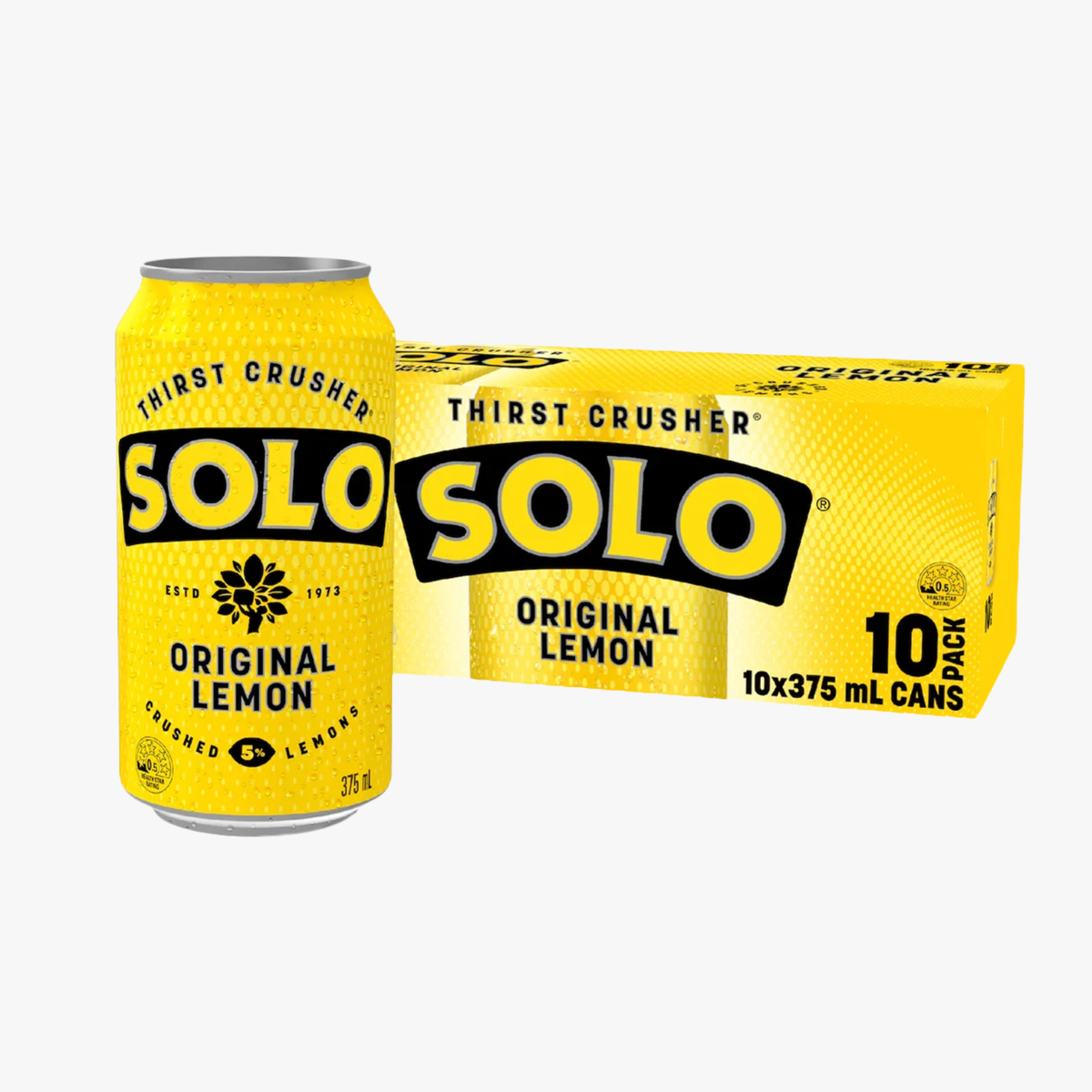 Thirst Crusher Original Lemon Soft Drink Cans 10x375ml 10 Pack - Solo