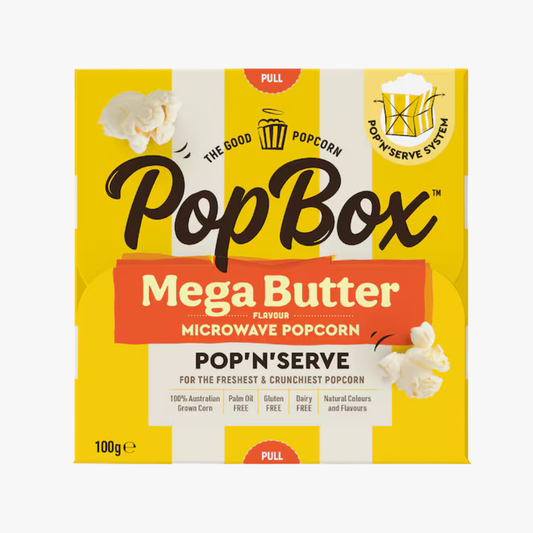 Mega Butter Flavour Microwave Popcorn Gluten & Dairy Free Snack 100g - Popbox