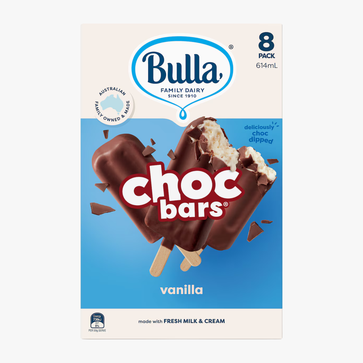 Choc Bars Vanilla 8pack - Bulla