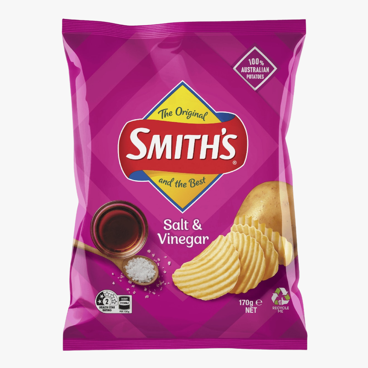 Crinkle Cut Salt And Vinegar Potato Chips 170g - Smith's