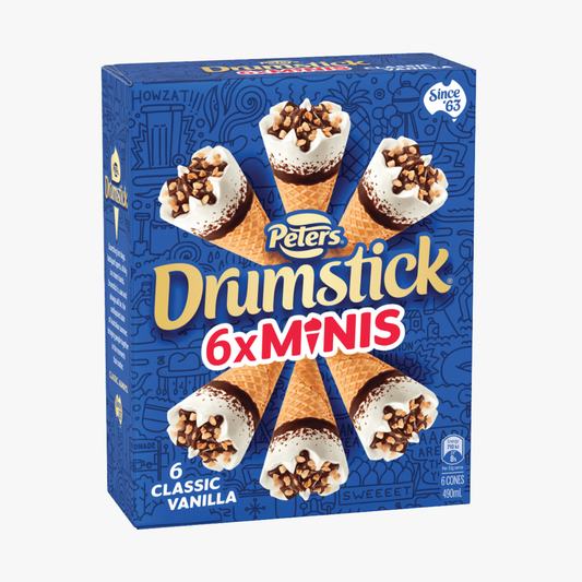 Drumstick Minis Classic Vanilla Cones (6 Pack) 490ml - Peters