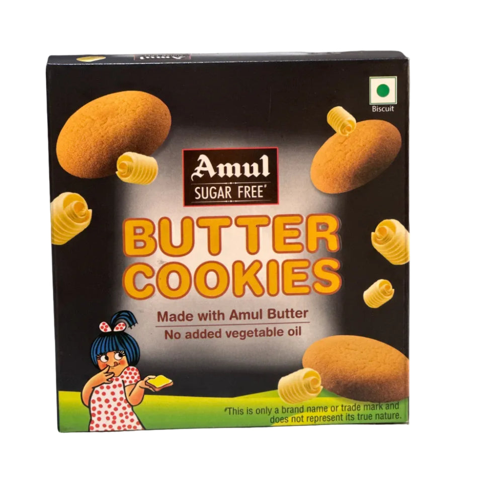 Amul Sugar Free Butter Cookies packaging on a white background
